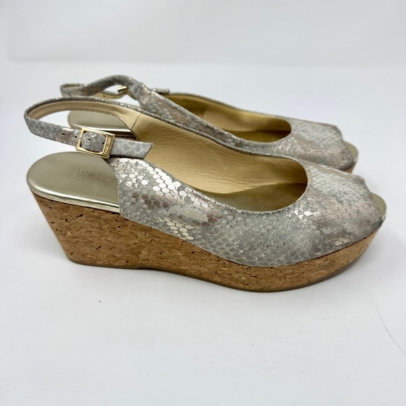 JIMMY CHOO Wedge Platform Sandals Suede Animal Print Slingback - Picture 9 of 15